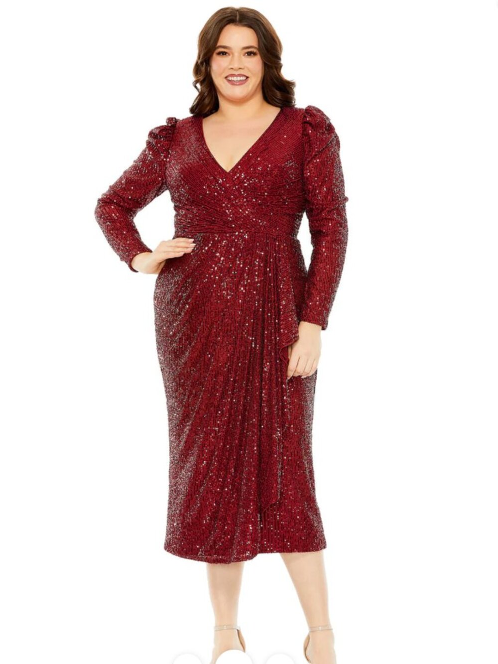 Mac Duggal 77029 V-Neck Long Sleeve Sequin Dress Size 14 W
